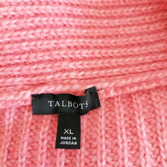 Talbots Coral Pink Drop Shoulder Shawl Collar Knitted Pullover Sweater Size XL - Picture 5 of 7
